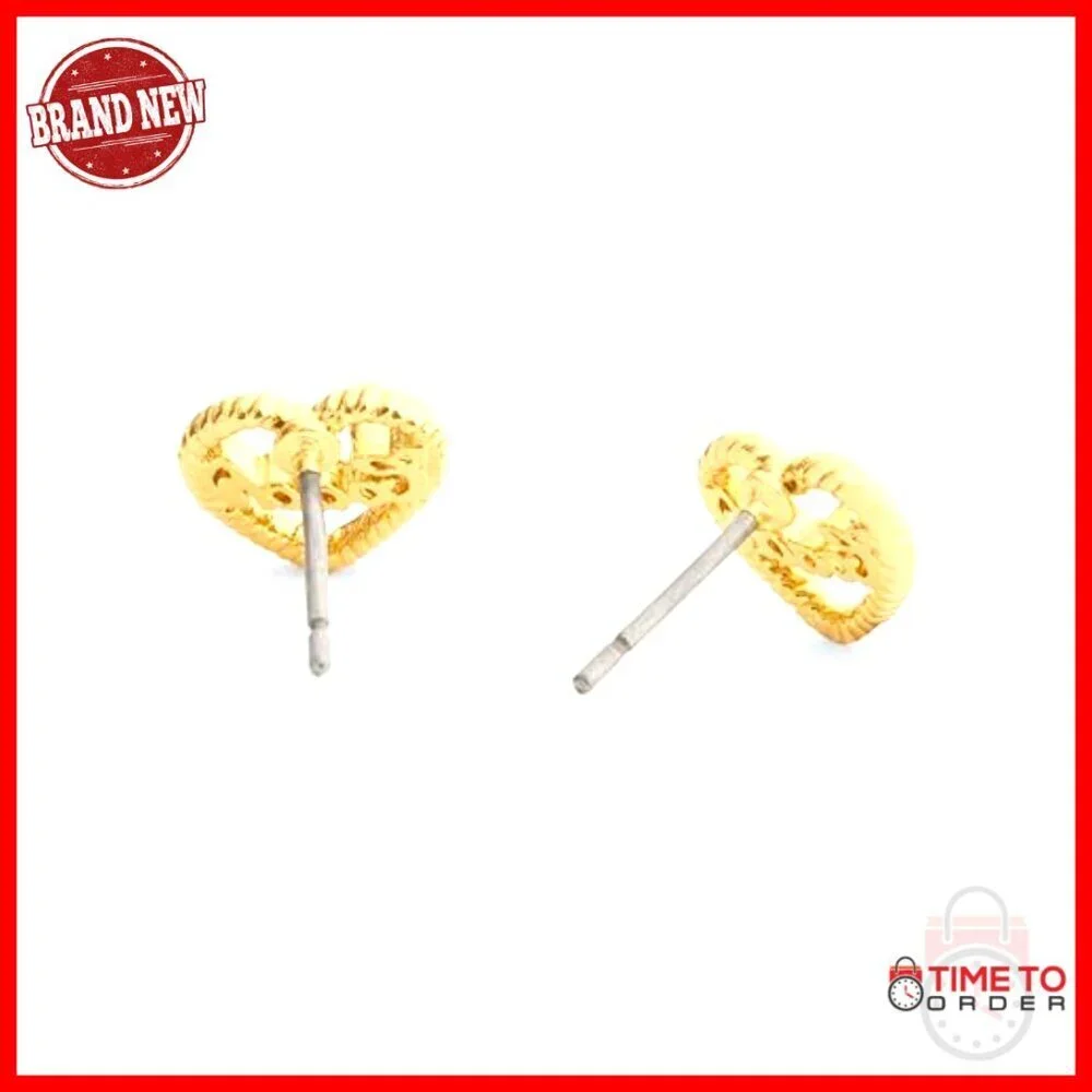 Hypoallergenic Titanium Heart Stud Earrings with Signature Logo